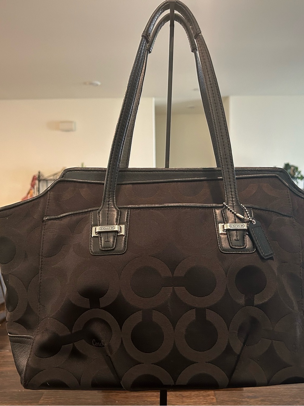 COACH Black Signature Taylor Op Art Alexis Carry-all Tote